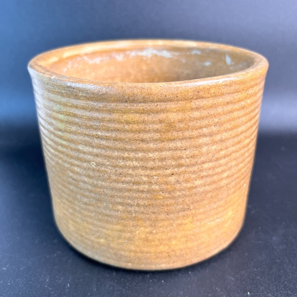 Zanesville Stoneware Pottery Homespun Mottled Brown Ring Cylinder‎ Vase